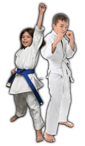 Martial Arts Lessons for Kids in Alexandria VA - Happy Blue Belt Girl and Focused Boy Banner